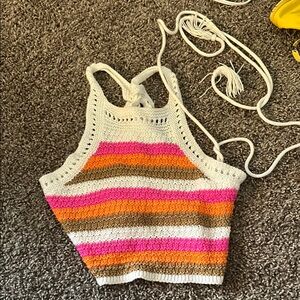 Striped Crochet Halter Top